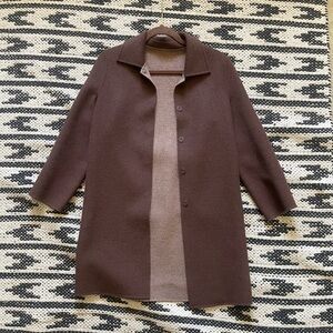 Brown Pea Coat with Minimalist Design and Mid-Length Cut